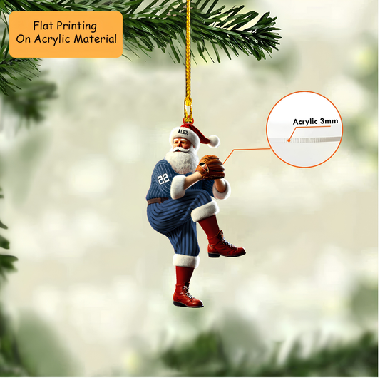 Personalized Baseball Christmas Ornament, Pitching Santa  Pinstripe, Custom Ornament Christmas Gift, Keychain Baseball , Car Ornament Baseball