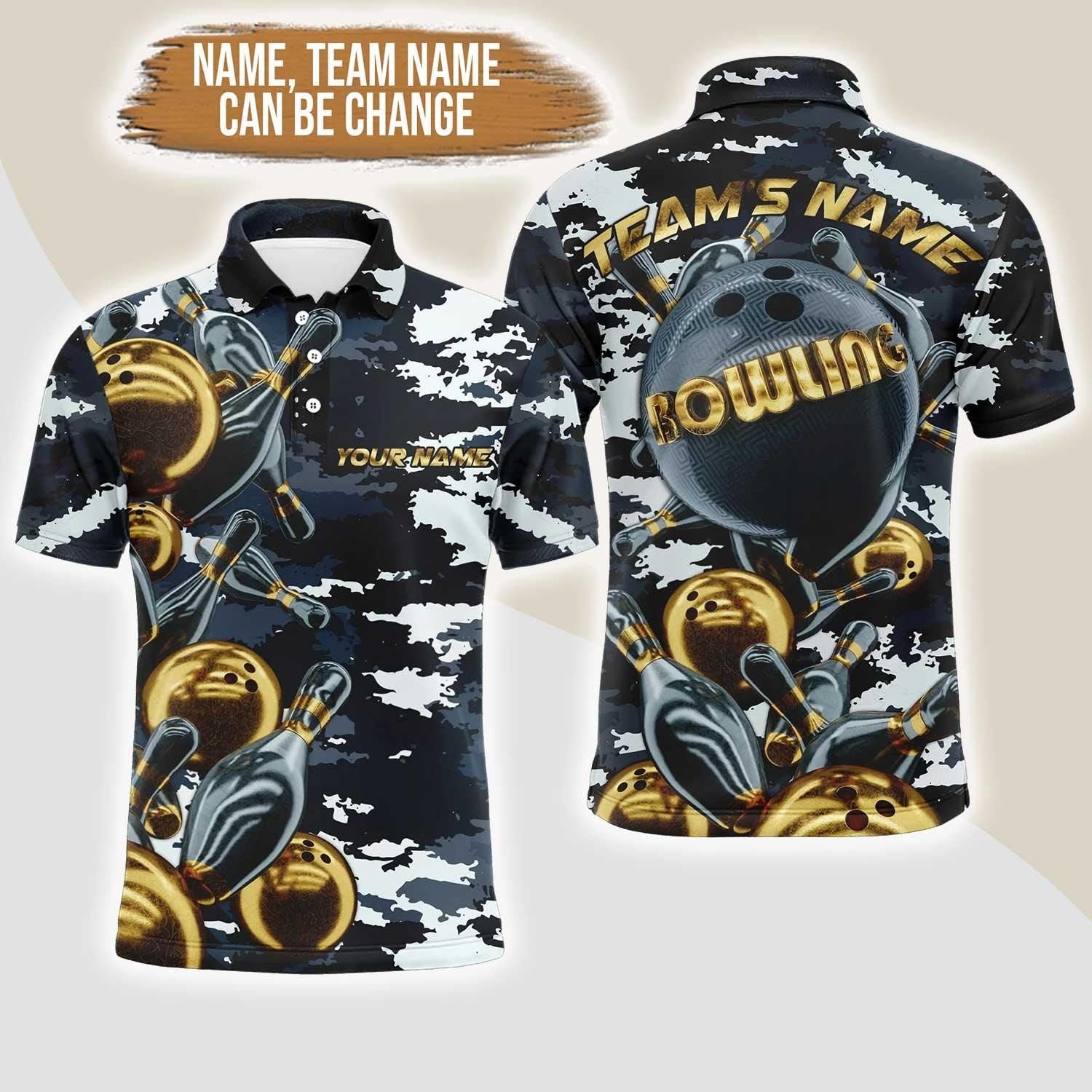 Bowling Custom Men Polo Shirt - Custom Bowling Shirt for Men Camo Navy Bowling Team Personalized Bowling Polo Shirt - Perfect Gift For Friend, Family