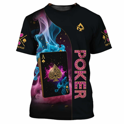 Customized Poker Shirt, Poker In Iridescent Galaxy Stardust With Dark Pink Shirts, Perfect Outfit For Poker Players