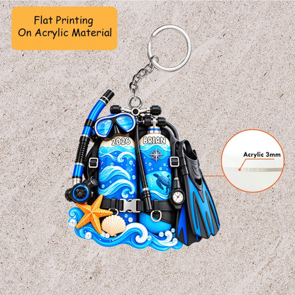 Personalized Scuba Diving Christmas Flat Printed Acrylic Ornament, Scuba Diving Things, Custom Ornament Christmas Gift, Keychain Scuba Diving, Car Ornament Scuba Diving