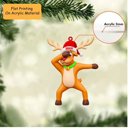 Personalized Dabbing Reindeer Christmas Ornament, Cool Reindeer Doing Dab Dance, Custom Ornament Christmas Gift, Keychain, Car Ornament 