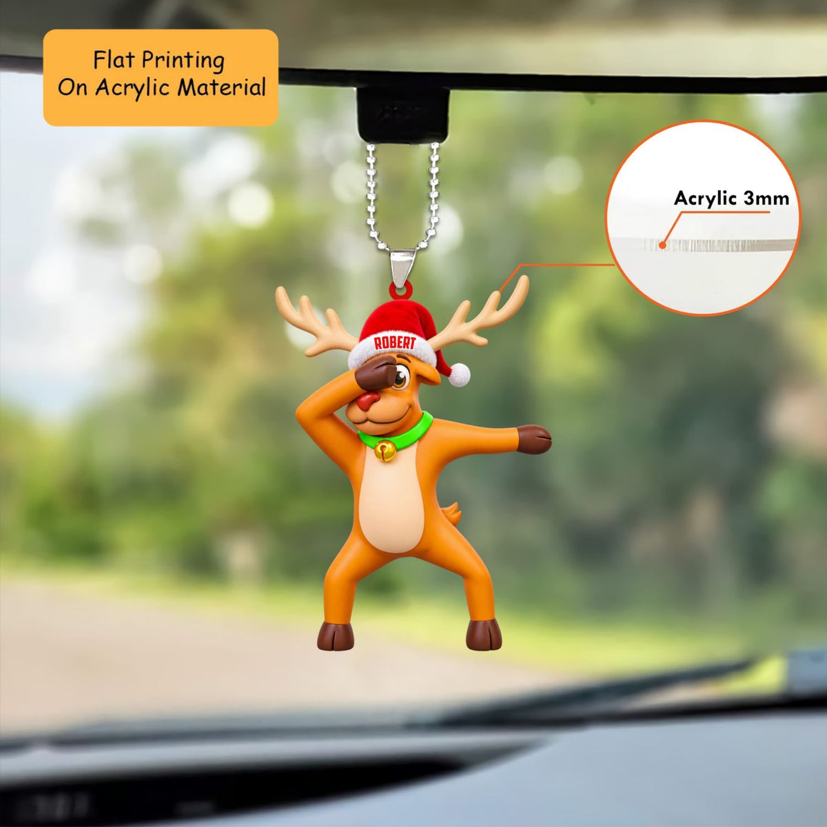 Personalized Dabbing Reindeer Christmas Ornament, Cool Reindeer Doing Dab Dance, Custom Ornament Christmas Gift, Keychain, Car Ornament 