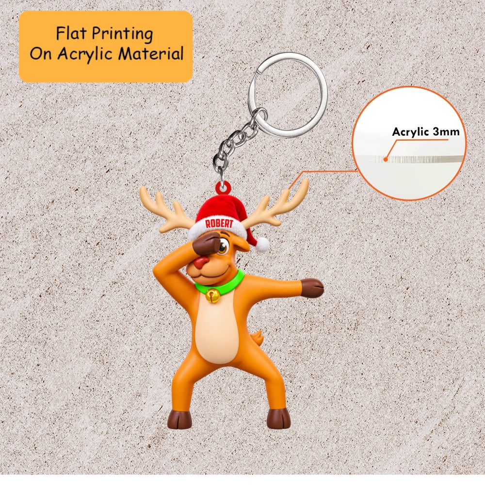 Personalized Dabbing Reindeer Christmas Ornament, Cool Reindeer Doing Dab Dance, Custom Ornament Christmas Gift, Keychain, Car Ornament 