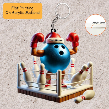 Personalized Bowling Ball Holding Pins Acrylic Ornament, Bowling Keychain, Car Ornament, Christmas Ornament Gifts