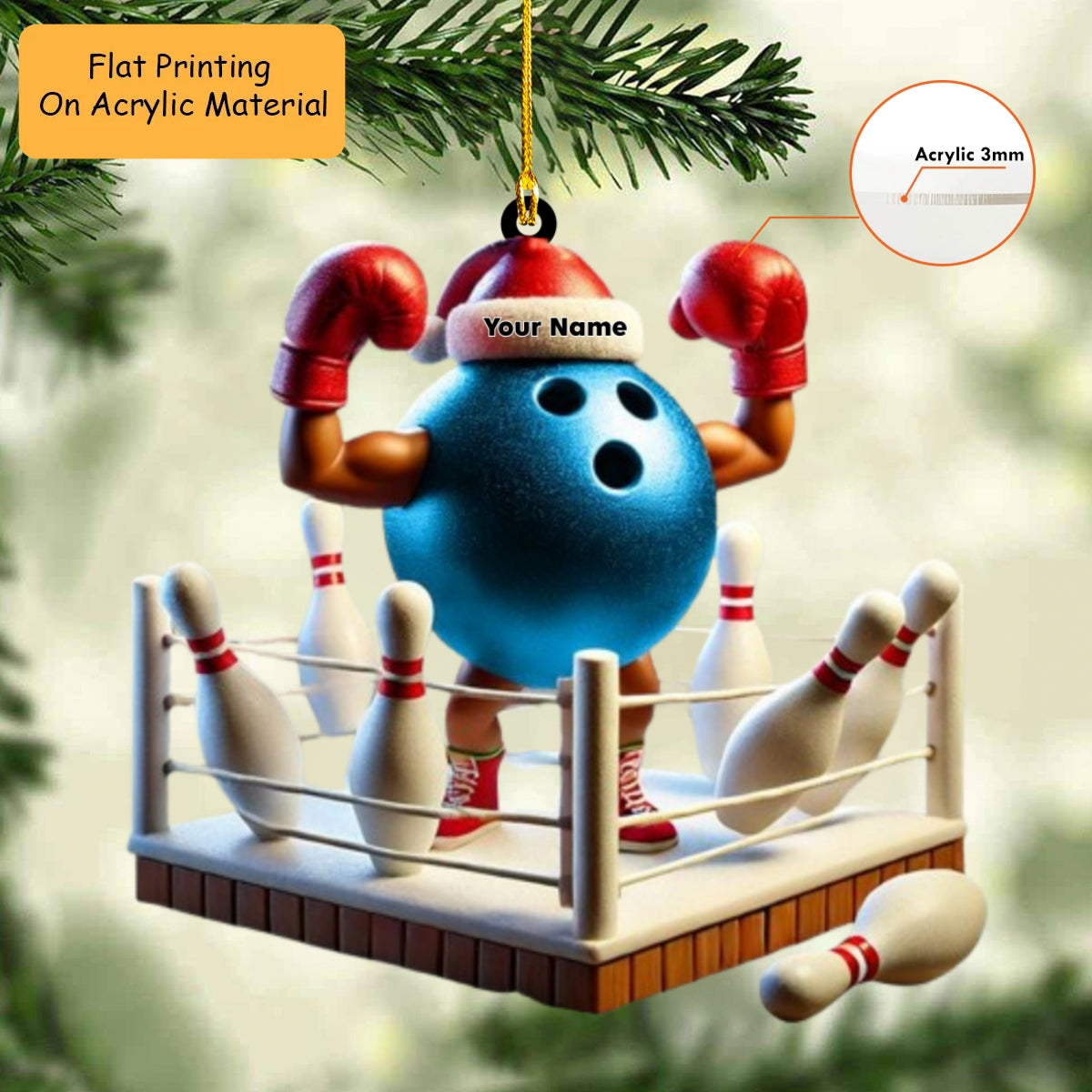 Personalized Bowling Ball Holding Pins Acrylic Ornament, Bowling Keychain, Car Ornament, Christmas Ornament Gifts