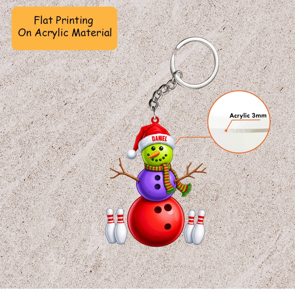 Personalized Bowling Christmas Ornament, Stacked Bowling Ball Snowman And Pins, Custom Ornament Christmas Gift, Keychain Bowling, Car Ornament Bowling