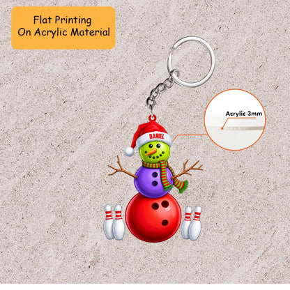 Personalized Bowling Christmas Ornament, Stacked Bowling Ball Snowman And Pins, Custom Ornament Christmas Gift, Keychain Bowling, Car Ornament Bowling