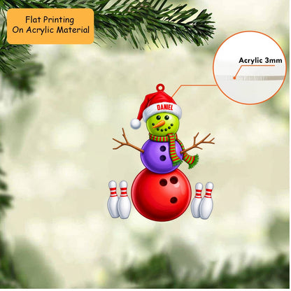 Personalized Bowling Christmas Ornament, Stacked Bowling Ball Snowman And Pins, Custom Ornament Christmas Gift, Keychain Bowling, Car Ornament Bowling