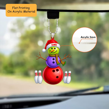 Personalized Bowling Christmas Ornament, Stacked Bowling Ball Snowman And Pins, Custom Ornament Christmas Gift, Keychain Bowling, Car Ornament Bowling