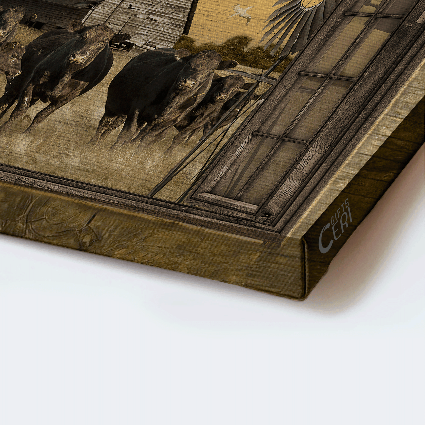 Aberdeen Angus Premium Wrapped Landscape Canvas - Old Barn Painting, Aberdeen Angus, Countryside, Windmill - Gift For Farmers, Farm Lovers - Amzanimalsgift