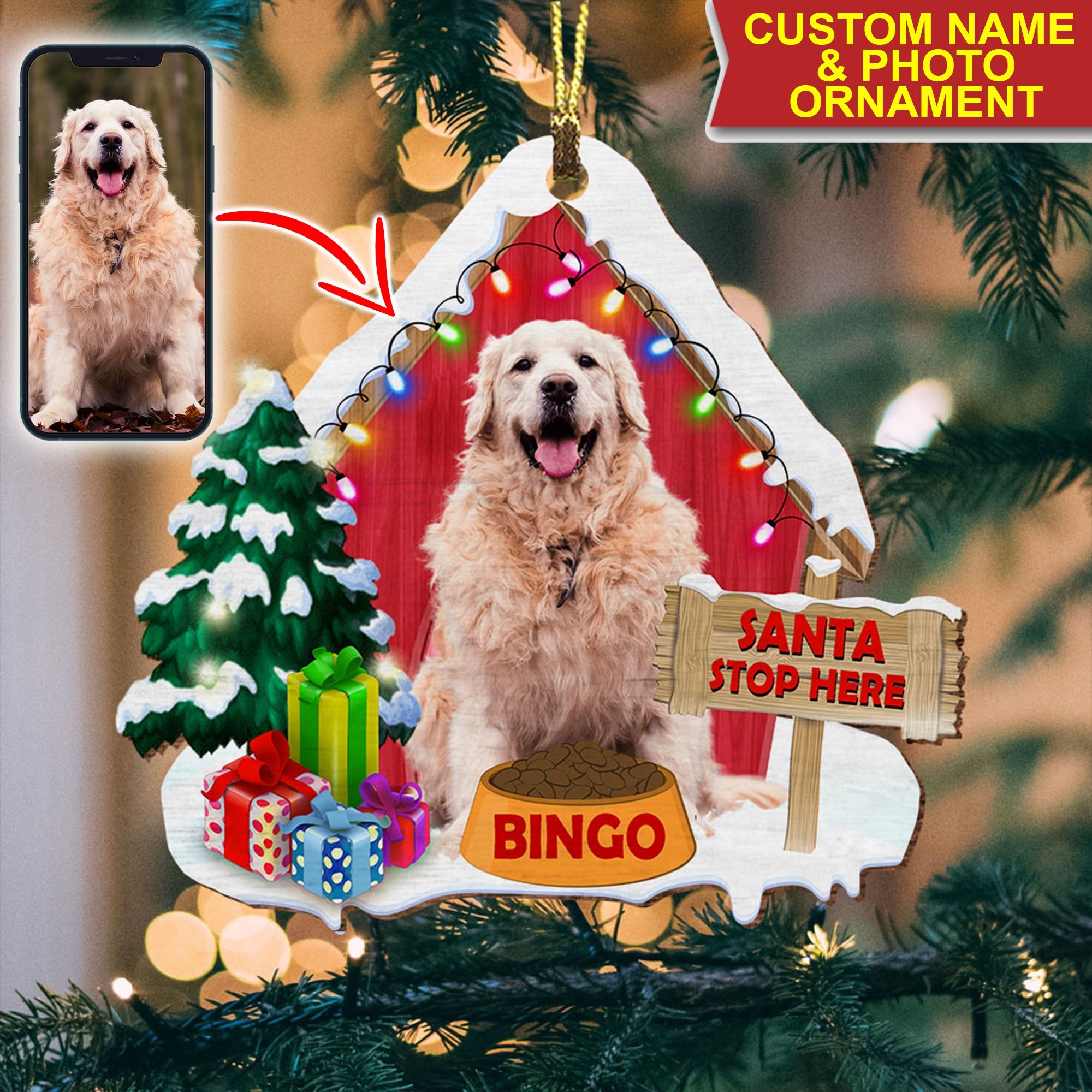 Pet House Christmas Ornaments With Customized Name And Photo Santa Stop Here Custom Shape Acrylic Ornaments New Year Gifts