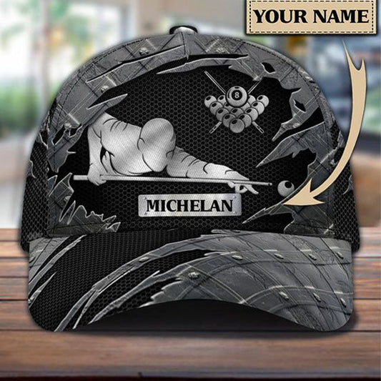 Customized Billiard Cap, Billiard Pools Player Personalized Name 3D Hats, Best Billiard Pool Hat For Billiard Players