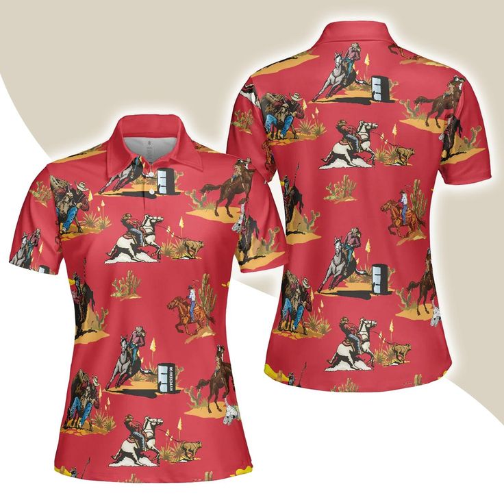 Texas Women Polo Shirt, Rodeo Seamless Pattern, Red Texas Cowboy Women Polo Shirts - Perfect Gift For Ladies, Female, Texas Proud