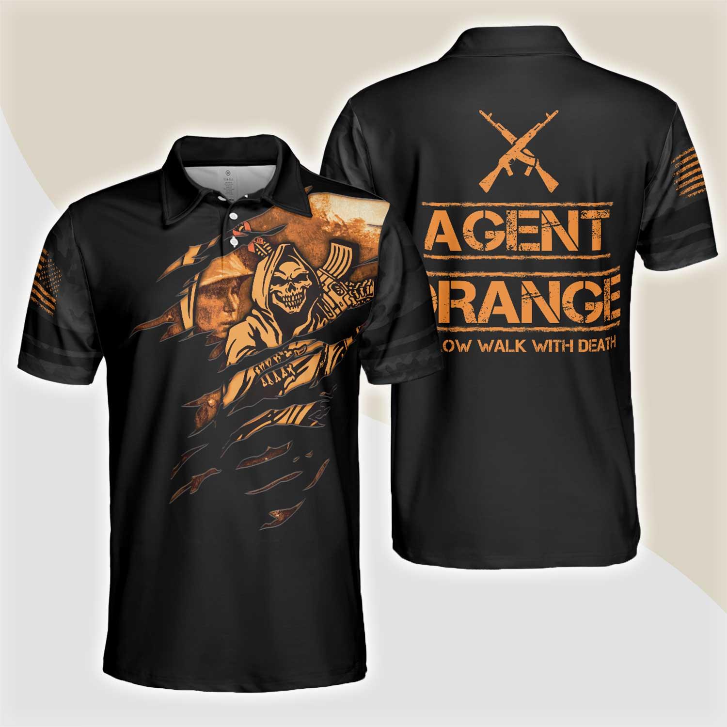 Agent Men Polo Shirt, Orange Dioxin A Slow Walk With Death, Black Reaper American Flag Polo Shirt For Men - Gift For Agent, Family, Friends - Amzanimalsgift