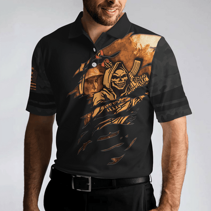 Agent Men Polo Shirt, Orange Dioxin A Slow Walk With Death, Black Reaper American Flag Polo Shirt For Men - Gift For Agent, Family, Friends - Amzanimalsgift