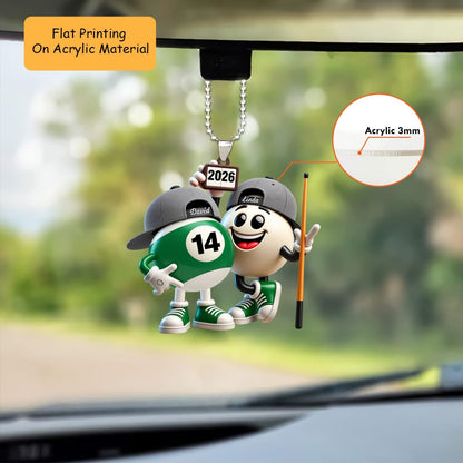 Personalized Billiards Christmas Ornament, Cute Pool Ball Couple With Caps, Custom Ornament Christmas Gift, Keychain Billiards, Car Ornament Billiards