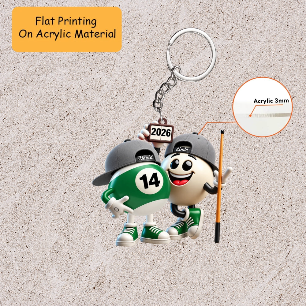 Personalized Billiards Christmas Ornament, Cute Pool Ball Couple With Caps, Custom Ornament Christmas Gift, Keychain Billiards, Car Ornament Billiards