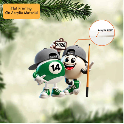 Personalized Billiards Christmas Ornament, Cute Pool Ball Couple With Caps, Custom Ornament Christmas Gift, Keychain Billiards, Car Ornament Billiards