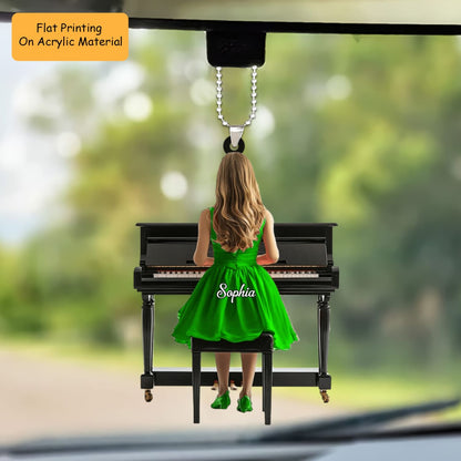 Personalized Female Woman Girl Play Piano Back View Flat Acrylic Ornament, Ornament Gifts For Daughter, Granddaughter