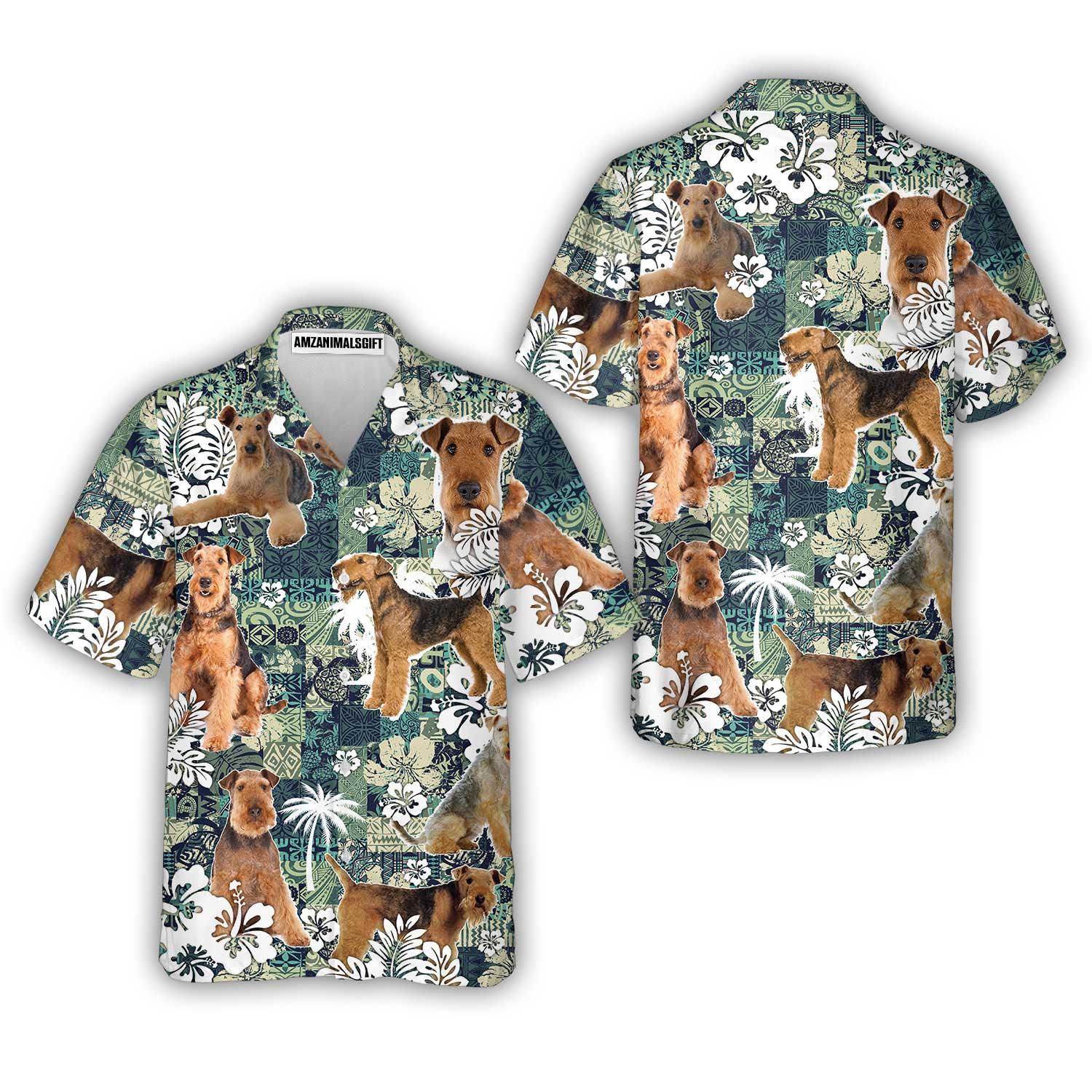 Airedale Terrier Hawaiian Shirt - Tropical Leaves Hawaiian Shirt For Summer - Perfect Gift For Men, Airedale Terrier Lovers, Dog Lovers - Amzanimalsgift