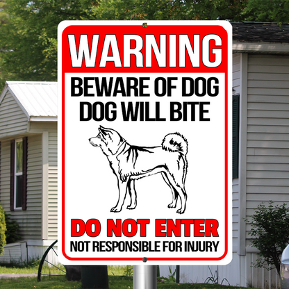 Akita Inu Dog Metal Signs - Warning Beware of Dog Will Bite Do Not Enter, Customized Dog Breed Metal Signs For House Decoration