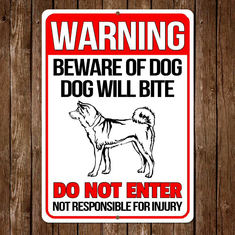 Akita Inu Dog Metal Signs - Warning Beware of Dog Will Bite Do Not Enter, Customized Dog Breed Metal Signs For House Decoration