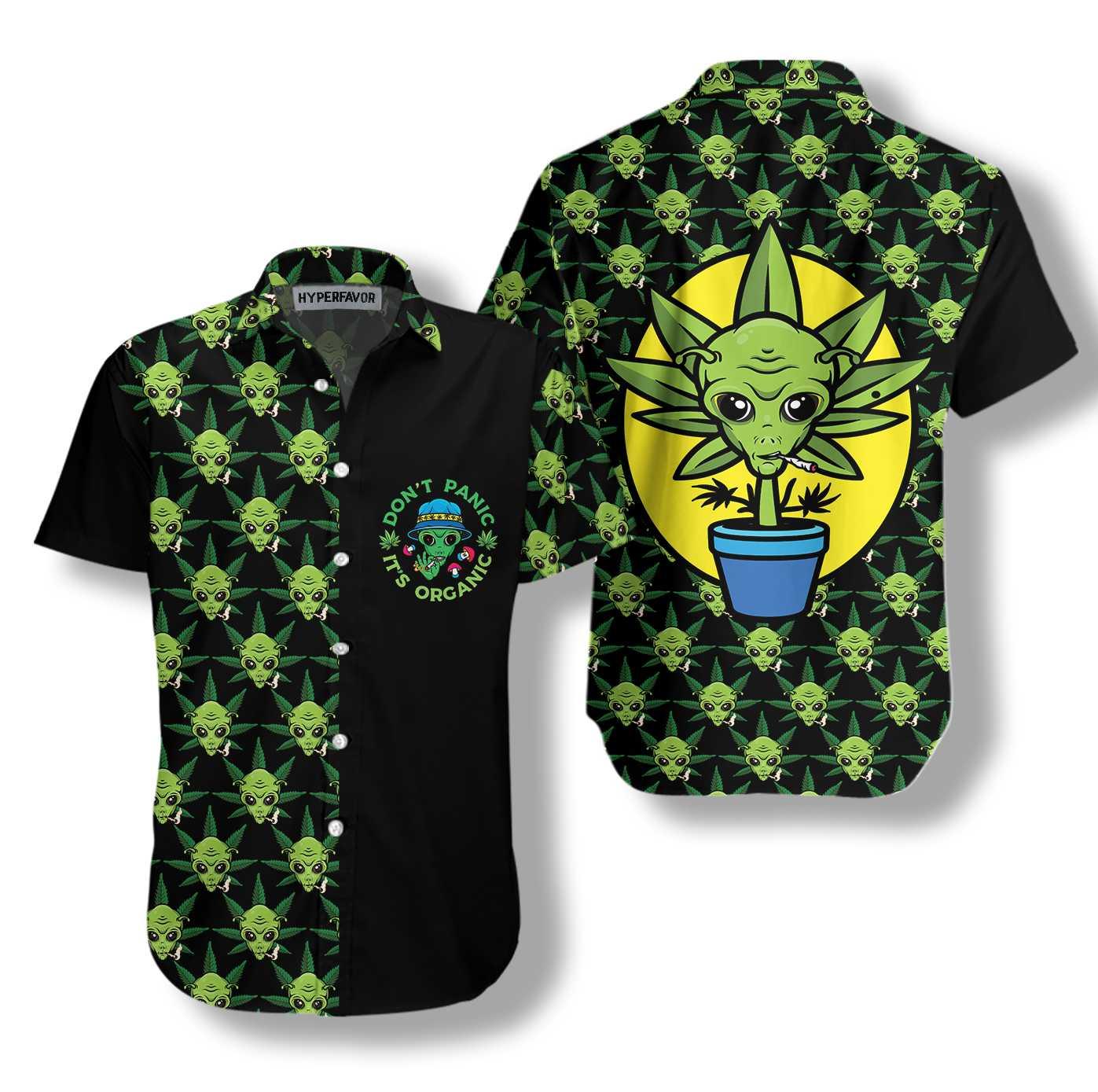 Alien Hawaiian Shirts, Alien Organic Marijuana Aloha Shirt For Men - Gift For Friends, Team, Family - Amzanimalsgift