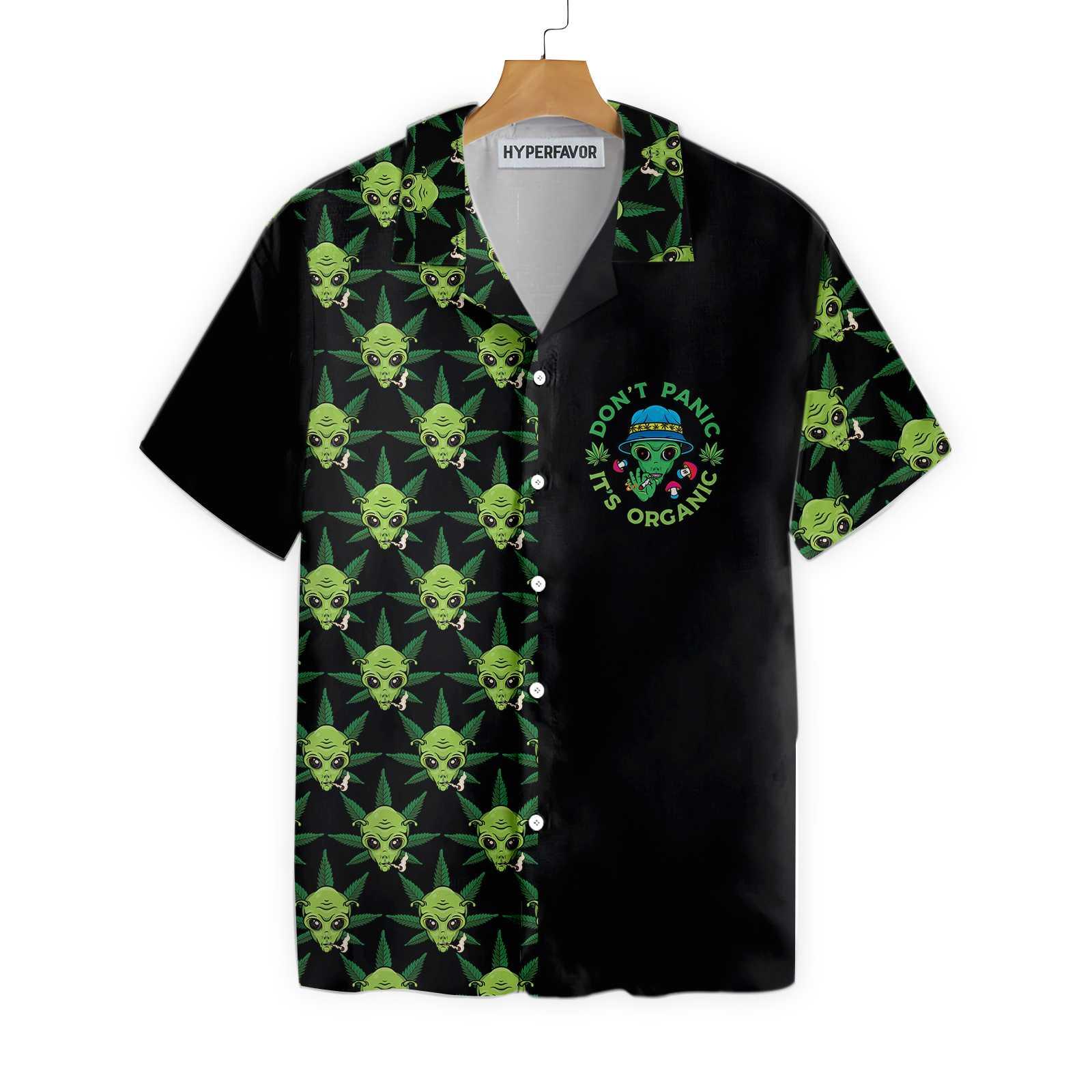 Alien Hawaiian Shirts, Alien Organic Marijuana Aloha Shirt For Men - Gift For Friends, Team, Family - Amzanimalsgift