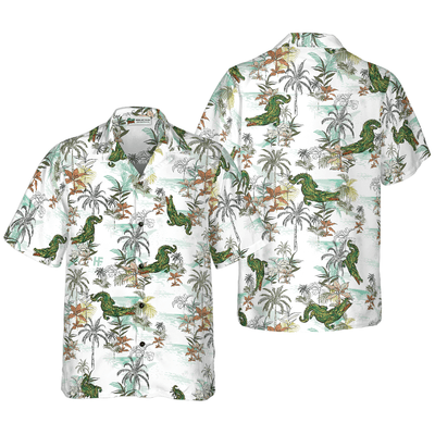 Alligator Seamless Pattern Hawaiian Shirt, Tropical Palm Alligator Aloha Shirt For Men - Perfect Gift For Men, Husband, Boyfriend, Friend, Family - Amzanimalsgift