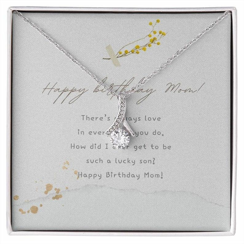 Alluring Beauty Necklace Birthday Gift For Mom - Good Birthday Gifts For Mom, Minimalistic and 14k Gold Finish, There's Always Love, Happy Birth Day Mom - Amzanimalsgift