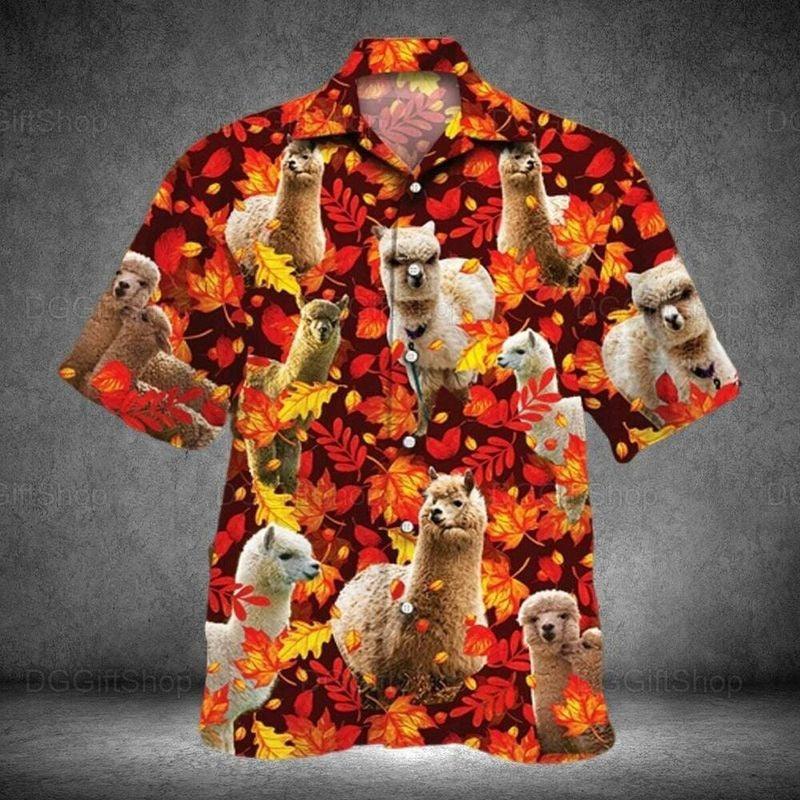 Alpaca Aloha Hawaiian Shirt - Cute Alpaca Love Hawaiian Shirt, Autumn Leaves Pattern Hawaiian Shirt For Men & Women, Alpaca Lover - Amzanimalsgift