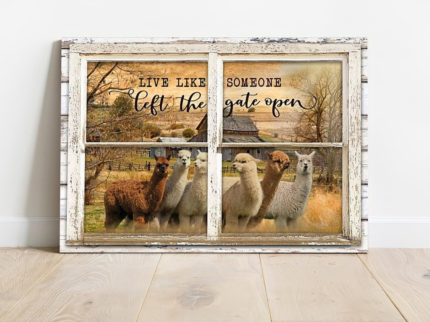 Alpaca Portrait Canvas - Window Live Like Someone Left The Gate Open Alpaca Canvas - Perfect Gift For Alpaca Lover, Friend, Family - Amzanimalsgift