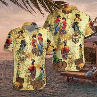 Amazing Pirate Parrots Hawaiian Shirt, Parrots Aloha Shirt For Men - Perfect Gift For Parrot Lovers, Husband, Boyfriend, Friend, Family - Amzanimalsgift