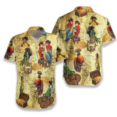 Amazing Pirate Parrots Hawaiian Shirt, Parrots Aloha Shirt For Men - Perfect Gift For Parrot Lovers, Husband, Boyfriend, Friend, Family - Amzanimalsgift