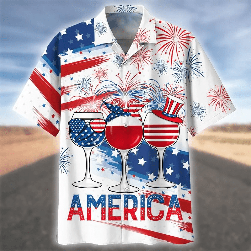 America 4th Of July Sunglasses Aloha Hawaiian Shirts For Summer, USA Glass Drinking Cheer Up Independence Day Aloha Hawaiian Shirt For Men Women - Amzanimalsgift