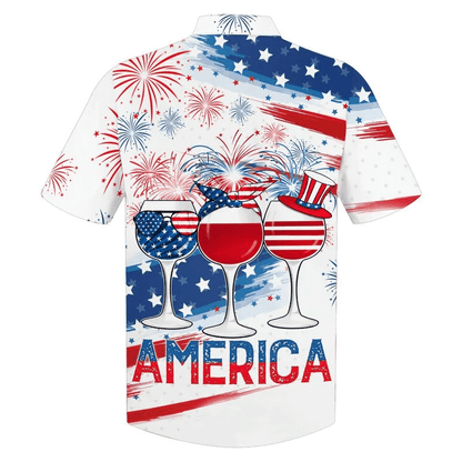 America 4th Of July Sunglasses Aloha Hawaiian Shirts For Summer, USA Glass Drinking Cheer Up Independence Day Aloha Hawaiian Shirt For Men Women - Amzanimalsgift