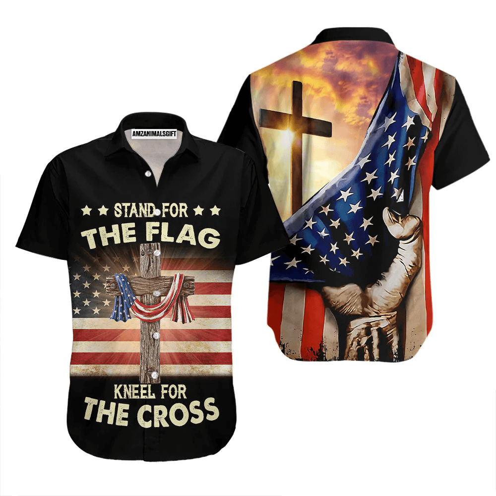 America Stand For The Flag Kneel For The Cross Aloha Hawaiian Shirts For Men Women, 4th Of July Gift For Summer, Friend, Family, Independence Day - Amzanimalsgift