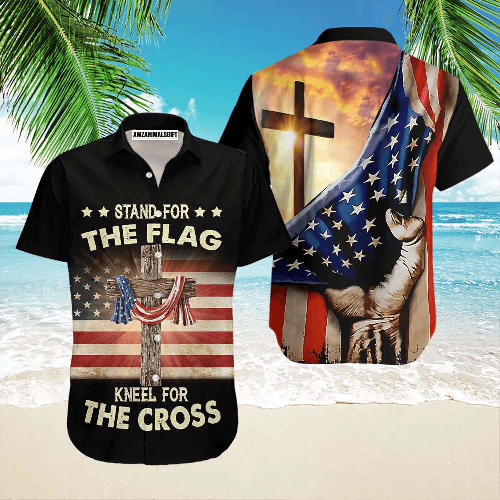 America Stand For The Flag Kneel For The Cross Aloha Hawaiian Shirts For Men Women, 4th Of July Gift For Summer, Friend, Family, Independence Day - Amzanimalsgift