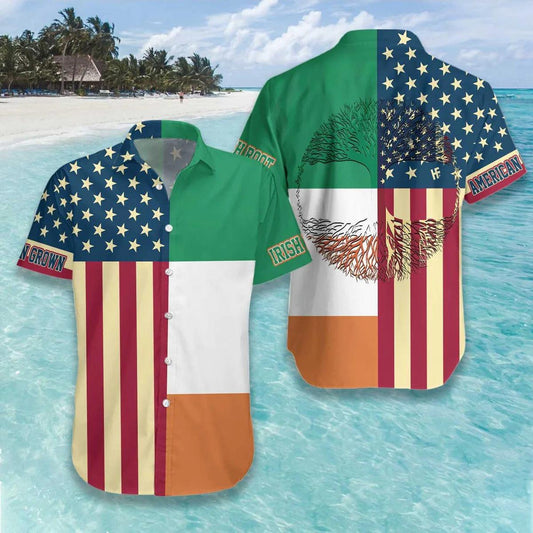 American And Ireland Hawaiian Shirts, US Flag Hawaiian Shirt - Perfect Gift For Lover, Friend, Family - Amzanimalsgift