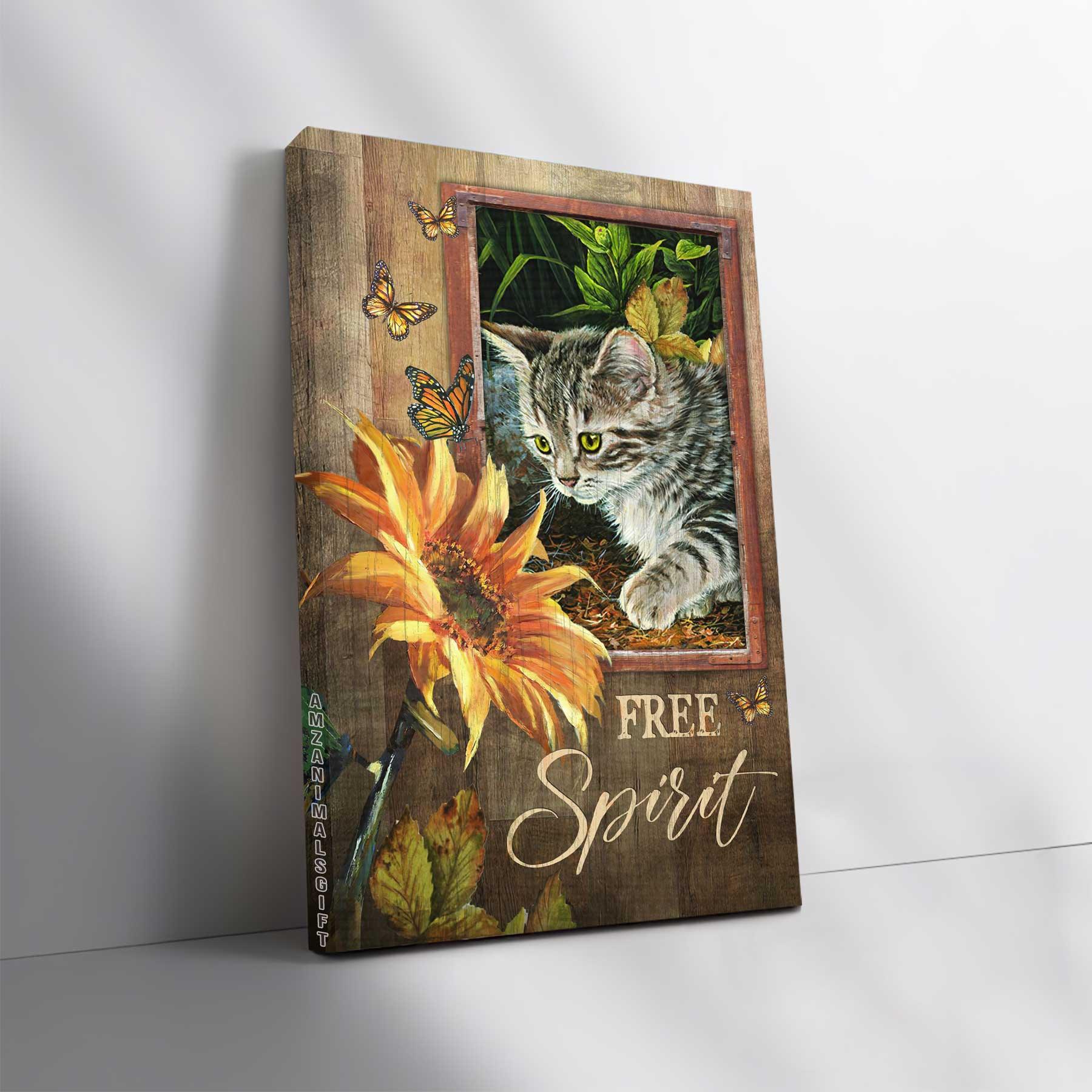 American Bobtail Premium Wrapped Portrait Canvas - American Bobtail, Watercolor Sunflower, Butterfly, Free Spirit - Gift For American Bobtail Lovers - Amzanimalsgift
