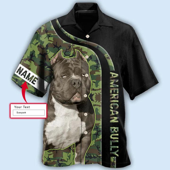 American Bully Custom Name Hawaiian Shirts - American Bully Camo Personalized Hawaiian Shirt For Summer - Perfect Gift For Dog Lovers, Friends, Family - Amzanimalsgift