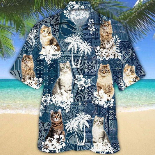 American Curl Aloha Hawaiian Shirt - Cute American Curl Hawaiian Shirt, Green Tropical Polynesian Pattern Hawaiian Shirt For Men & Women, Cat Lover - Amzanimalsgift