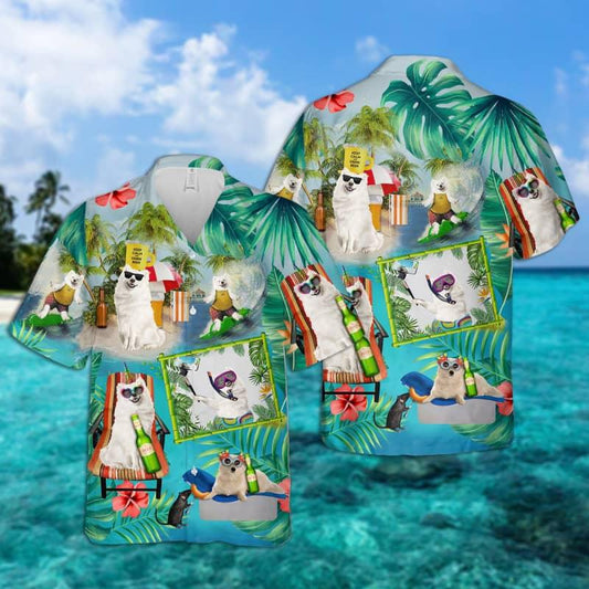 American Eskimo Hawaiian Shirt, Dog Surfing Hawaiian Shirt - Perfect Gift For American Eskimo Lovers, Husband, Boyfriend, Friend, Family - Amzanimalsgift