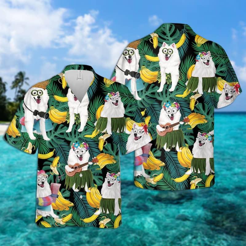 American Eskimo Hawaiian Shirt, Tropical Summer Aloha Shirt For Men - Perfect Gift For American Eskimo Lovers, Husband, Boyfriend, Friend, Family - Amzanimalsgift