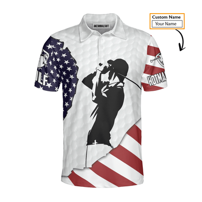 American Flag 4th of July Custom Name Golf Men Polo Shirt - American Flag Apparel - Personalized Gift For Golf Lover, 4th Of July, Him, Husband - Amzanimalsgift