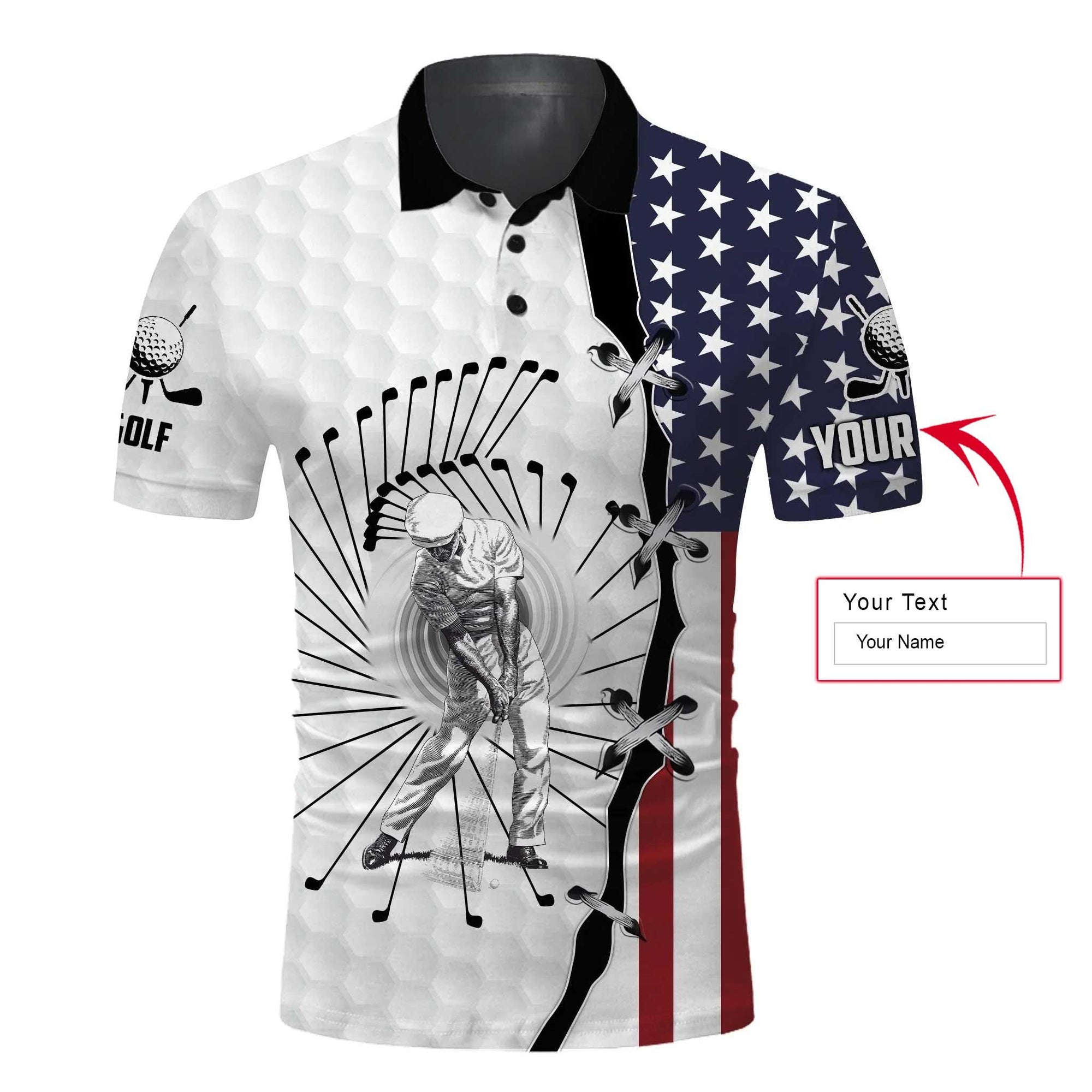 American Flag 4th of July Custom Name Golf Men Polo Shirt - American Flag Apparel - Personalized Gift For Golf Lover, Husband, Boyfriend, 4th Of July - Amzanimalsgift