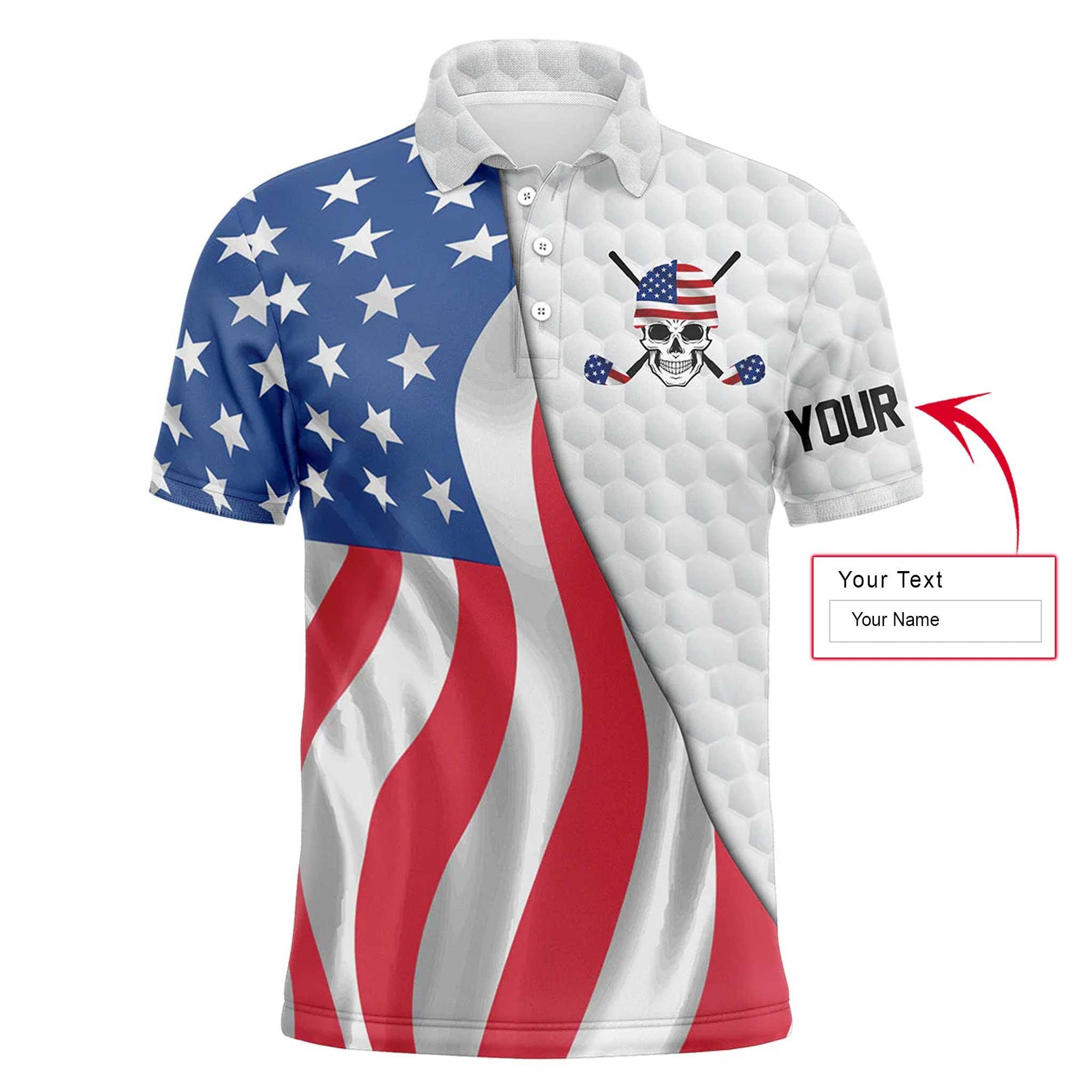 American Flag 4th of July Golf Men Polo Shirt - Custom Name American Flag Polo Shirt - Personalized Gift For Golf Lover, 4th Of July, Husband, Boyfriend - Amzanimalsgift
