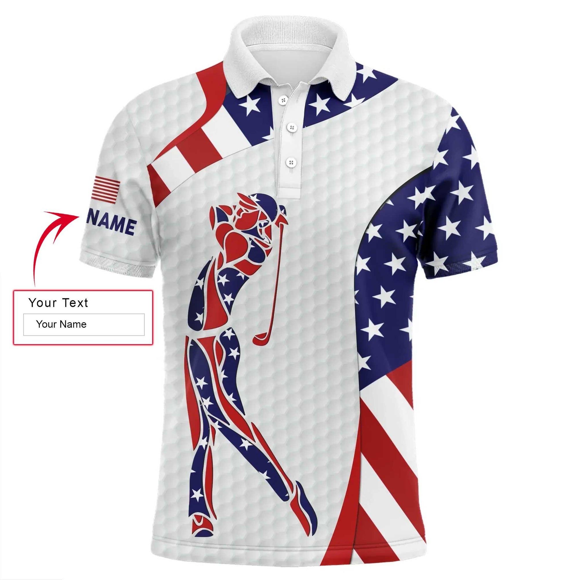 American Flag 4th of July Golf Men Polo Shirt - Custom Name American Flag Polo Shirts - Personalized Gift For Golf Lover, Husband, Boyfriend, 4th July - Amzanimalsgift