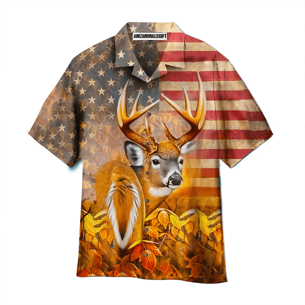 American Flag Deer Hunting Aloha Hawaiian Shirts For Men Women, 4th July Gift For Summer, Friend, Family, Independence Day, Hunting Lovers - Amzanimalsgift