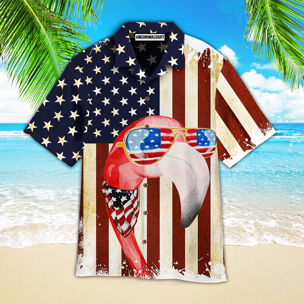 American Flag Flamingo Aloha Hawaiian Shirts For Men Women, 4th July Gift For Summer, Friend, Family, Patriot, Independence Day - Amzanimalsgift
